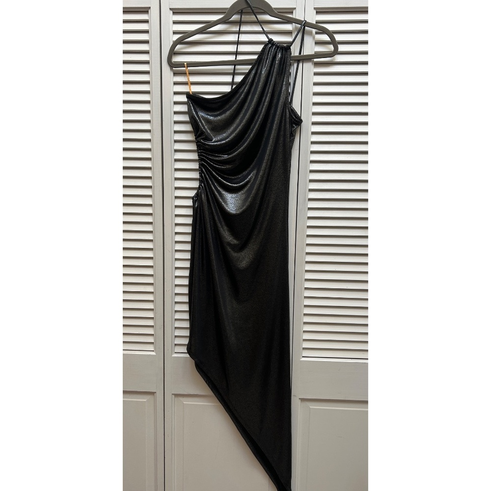 Asymmetrical Dark Gray Sparkly Disco Dress